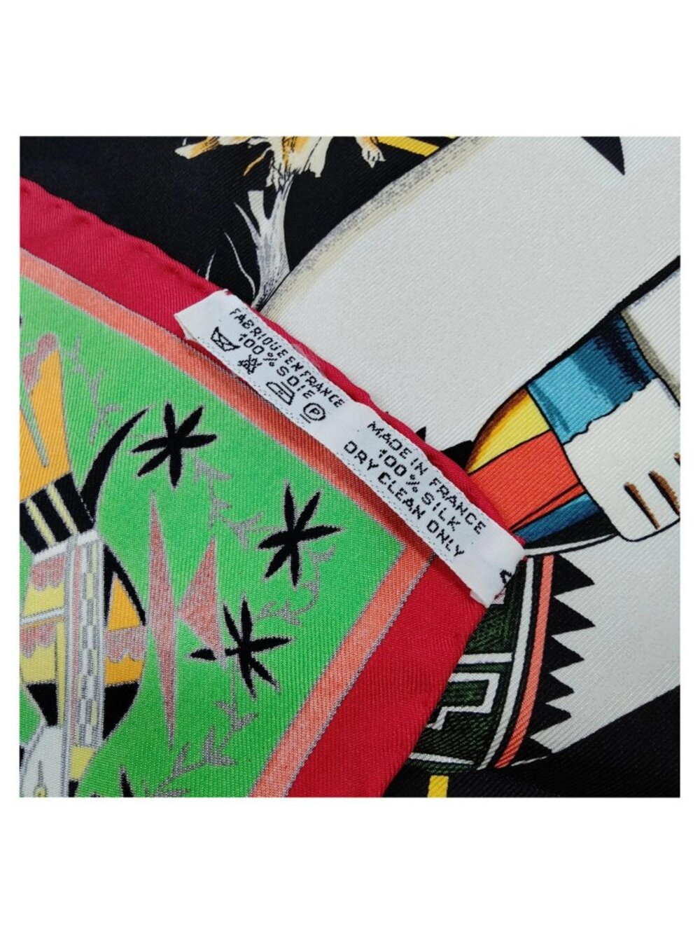 Authentic Hermès Kachinas Carré 90 Silk Scarf Black Multicolor - Picture 9 of 10